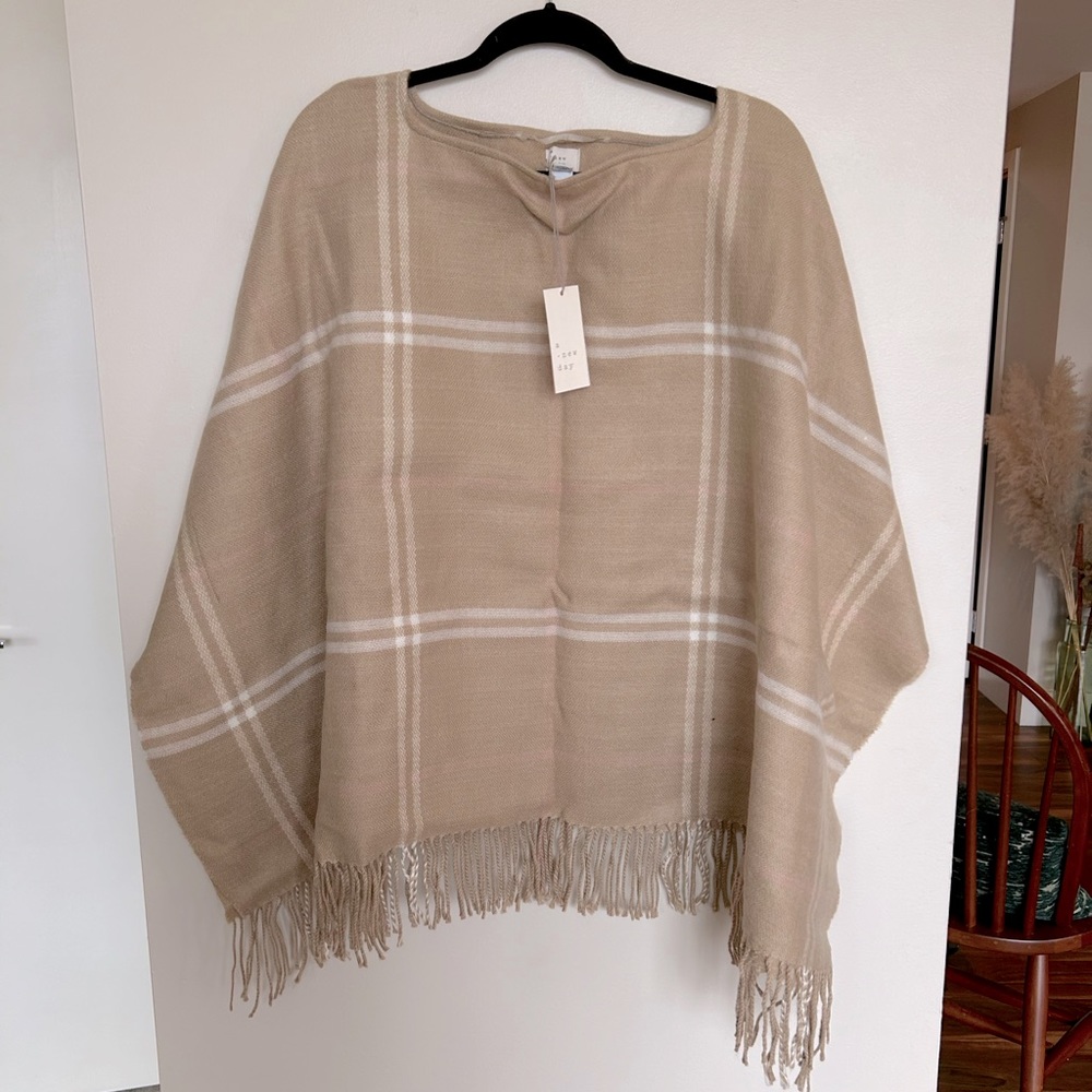 Tan & White Plaid Poncho